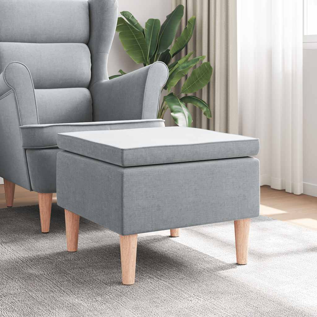 Footstool with Wooden Legs Light Grey Fabric
