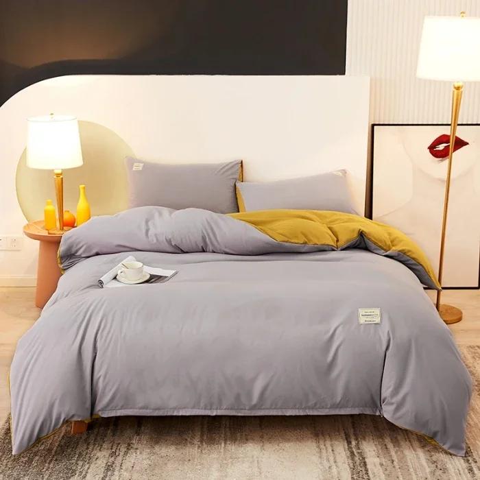 2024 new solid color double polished bed four-piece set Japanese bed sheet quilt cover mattress student kit multi-specification