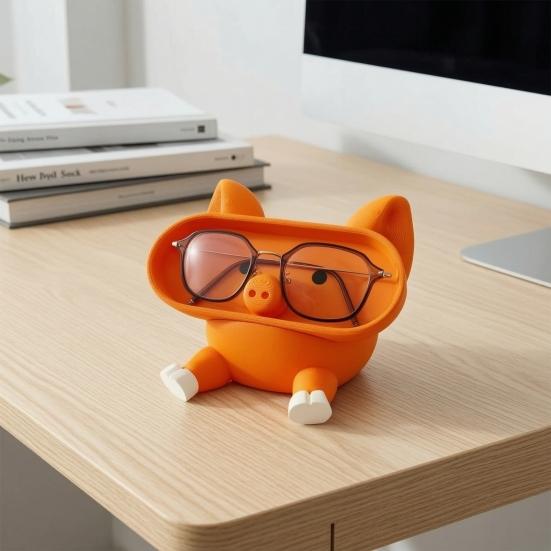 Small Space Saving Container Cartoon Pig Glasses Holder, 3D Printed Phone Stand Desktop Organizer, Bedside Table Accessory Stable Decorative Ornament