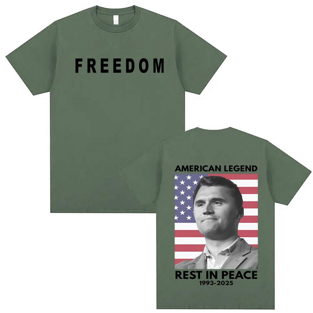 American Legend Rest In Peace A True Patriot Charlie Kirk Double Sided Graphic T Shirts Unisex Women Fashion Oversized Tshirt Tops