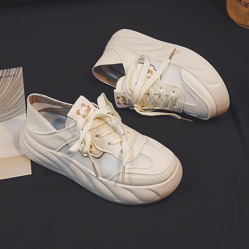 

Новые летние тонкие двухсторонние дышащие сетчатые белые туфли женские универсальные повседневные кроссовки Muffin на толстой подошве 40