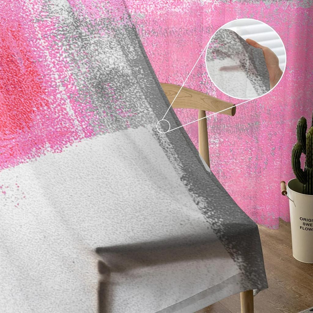 Oil Painting Abstract Texture Pink Bedroom Transparent Sheer Curtains Holiday Decoration Window Voile Tulle Curtain
