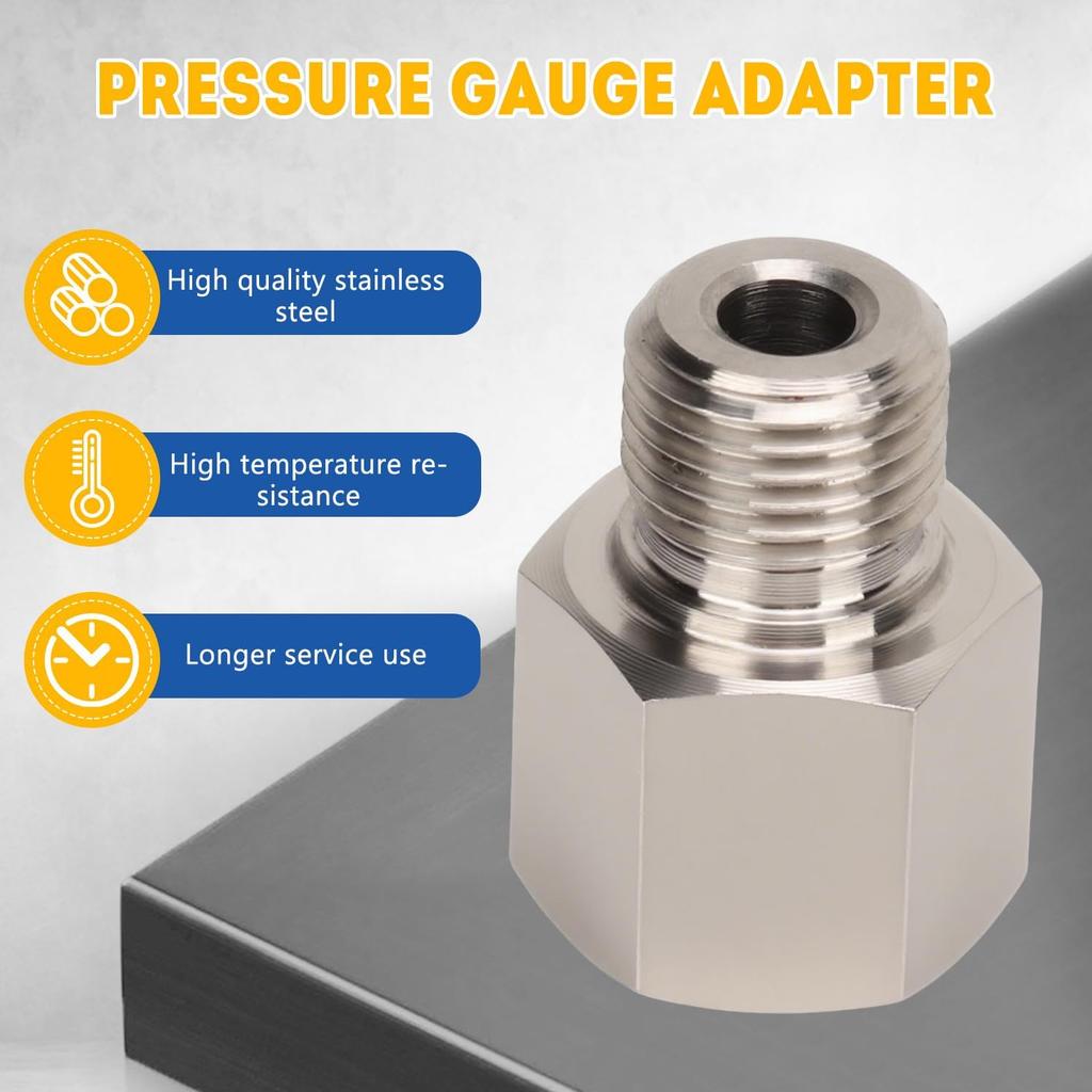2 Pcs Sender Adapters 1/8in NPT Female to M10 x 1.0 Male Threaded Pressure Gauge Adapter with Washer, Stainless Steel Oil Reducer Adapter