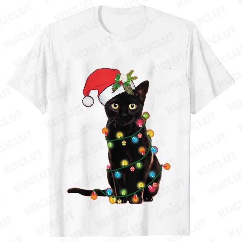 Fashion Trendy T Shirt Short Sleeve Tees for Women Funny Christmas Lights Cat T Shirts Female Korean Casual Streetwear T-shirt
