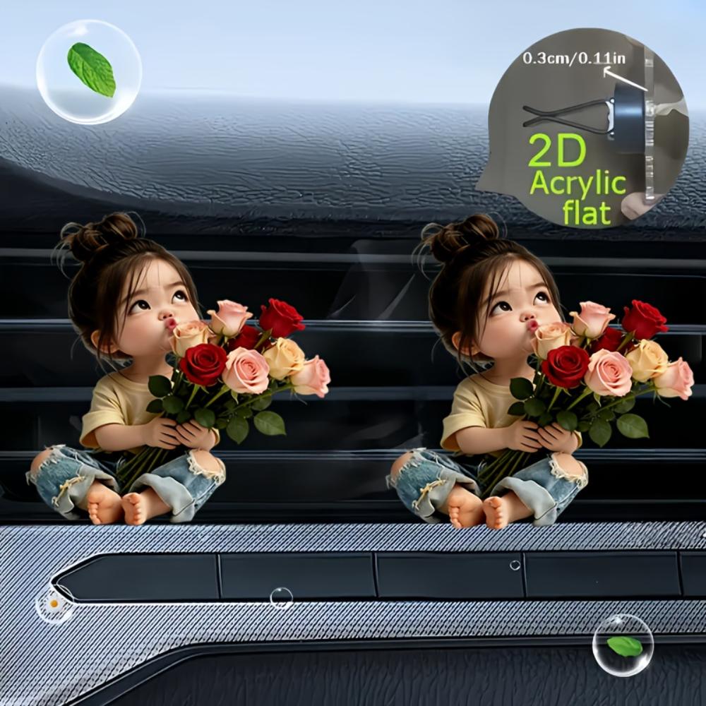 2D Flat Flower Car Vent Clip Decorative Diffuser (fragrance Not Included), Car Interior Decoration, Aromatherapy Clip, Ideal for Holiday Gifts