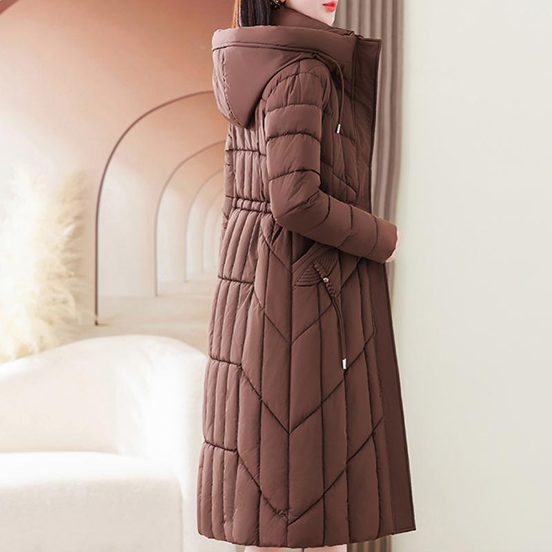 Dámské bundy zimní dlouhé parky s kapucí elegantní tlusté teplé kabáty větší velikosti zimní svrchní oděvy