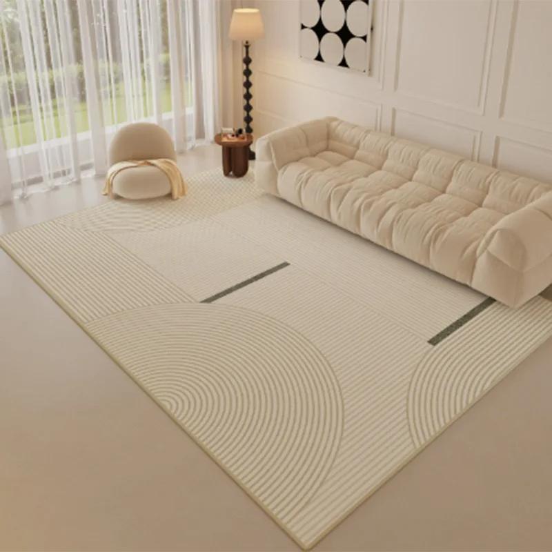 Cream Style Line Living Room Floor Mat, Large-Sized Sofa, Coffee Table Blanket, Bedroom Carpet, Home Decoration