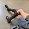 Versatile medium heel large size women's boots leather knight boots comfortable thick-soled cowhide tall boots autumn and winter round head lea