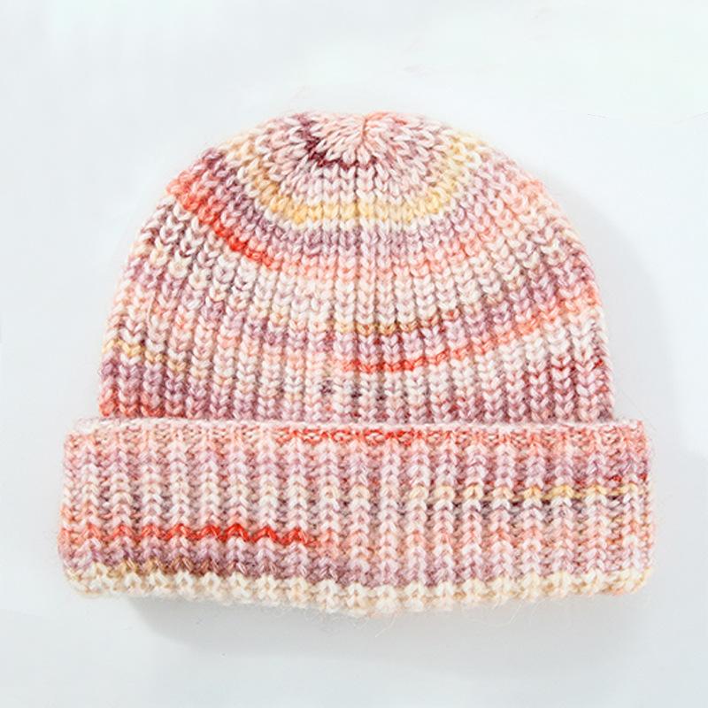 Wool Knitted Hat Women's Winter, Versatile Warm Autumn and Winter Multi-color Flanged Ear Protector Wool Hat Cold Hat