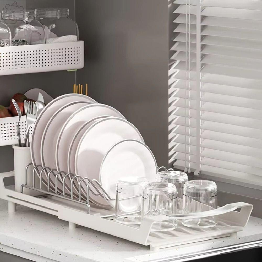 Large Capacity Draining Tray Space Saving Dish Drainer Sturdy Utensil Storage Holder  for Kitchen