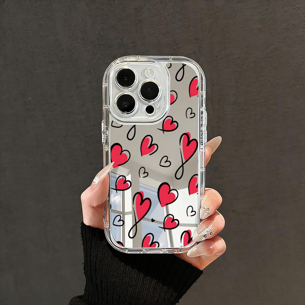 Phone Case For iPhone 17 16 15 14 13 12 11 Pro Max XS X XR 7 8 Plus Make Up Mirror Shockproof Soft Popular Cute Love Heart Cover