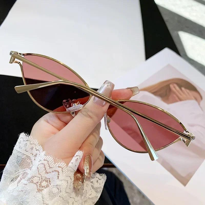 Unique Metal Frame Brown UV400 Cat Eye Sunglasses Women Trendy Vintage Designer Luxury Glasses