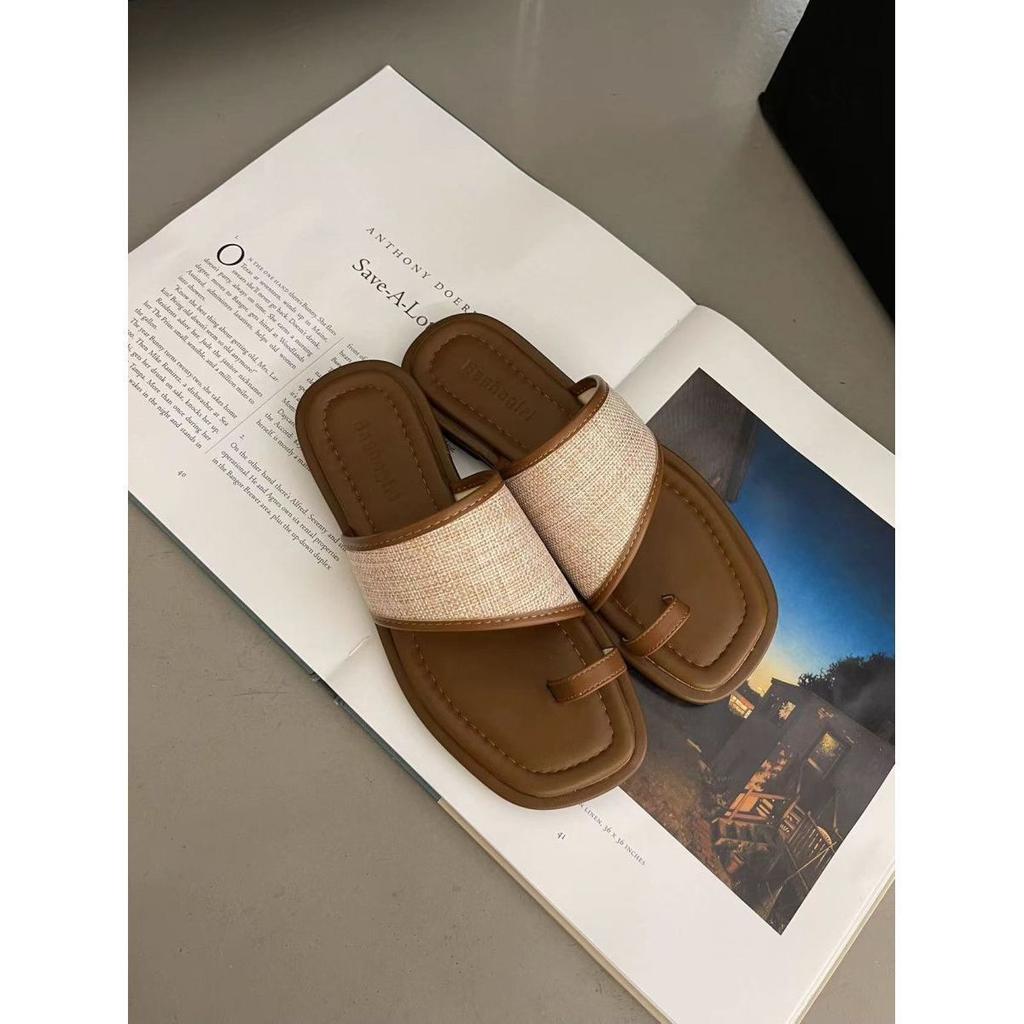 One-word Fashion Explosion Slippers Women's Summer Wear 2025 New Summer and Korean Version Retro with Skirt Versatile Sandals