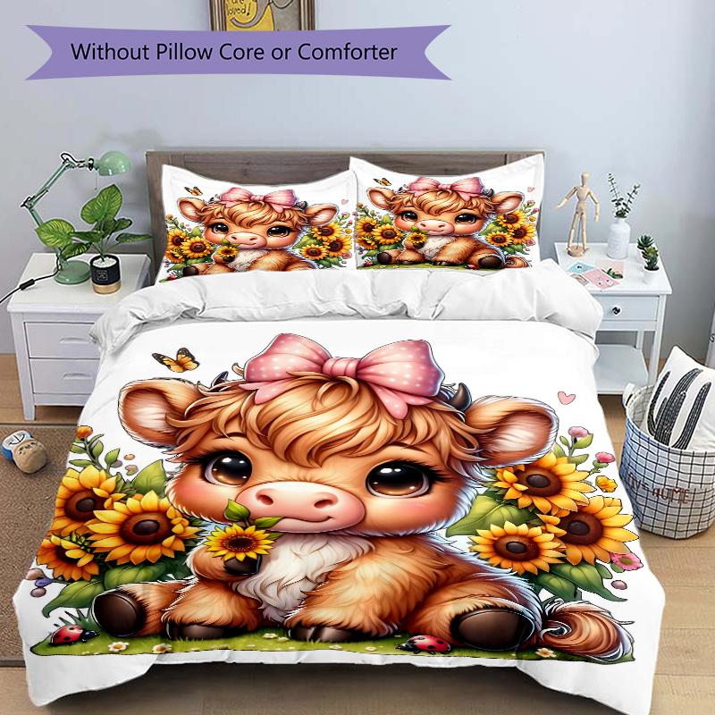 

3pcs Sunflower Cow Quilt Set - Soft and Comfortable Bedroom, Guest Room and Dorm Decor Bedding Set 1 Quilt Cover + 2 Pillowcases.M097 135cm*200cm