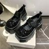 Fashion 8CM Blingbling Leather Chunky Heels Pumps Spring Summer Ankle Boots Mary Jane Chunky Heels comfort Platform Women Shoes