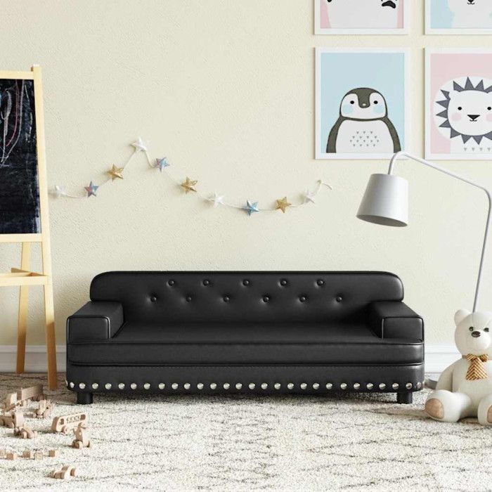 Children's Sofa Black 90x53x30 Cm Faux Leather
