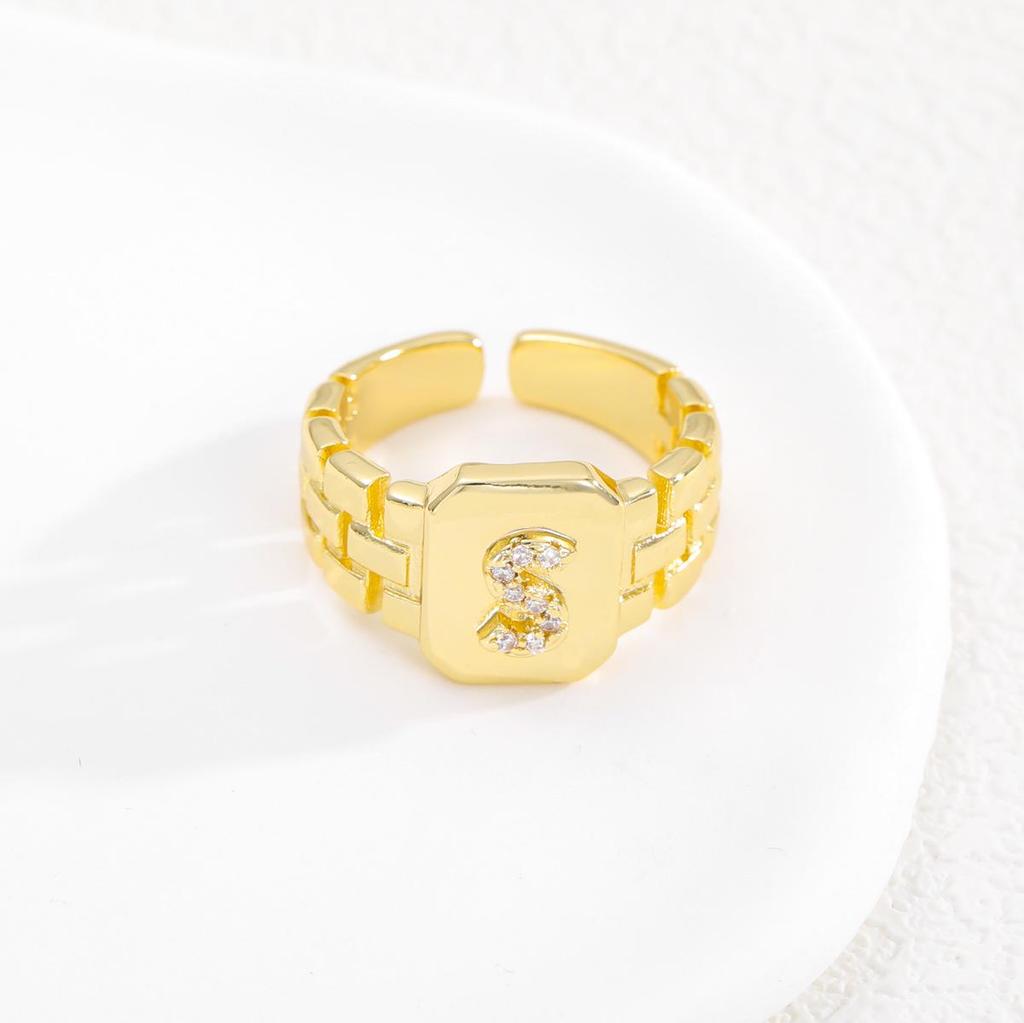 Evropský styl Horký prodej Pozlacený prsten s písmenem s designem nastavitelného pásku