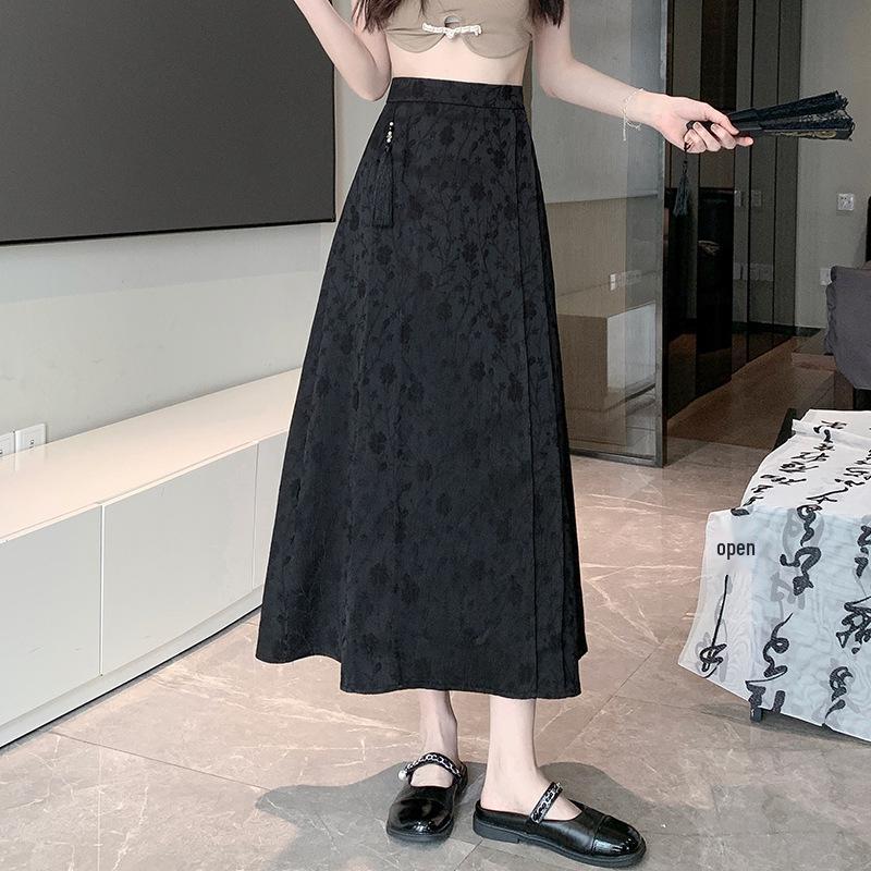 

Летняя женская ретро жаккардовая миди-юбка с высокой талией 2024 L чёрный