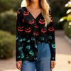 Women's Casual Cardigan Halloween Printed Long Sleeve Top With Pockets