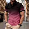 Colour Blocking Gradient Tops Daily Casual Lapel Short Sleeve Polo Shirt Man