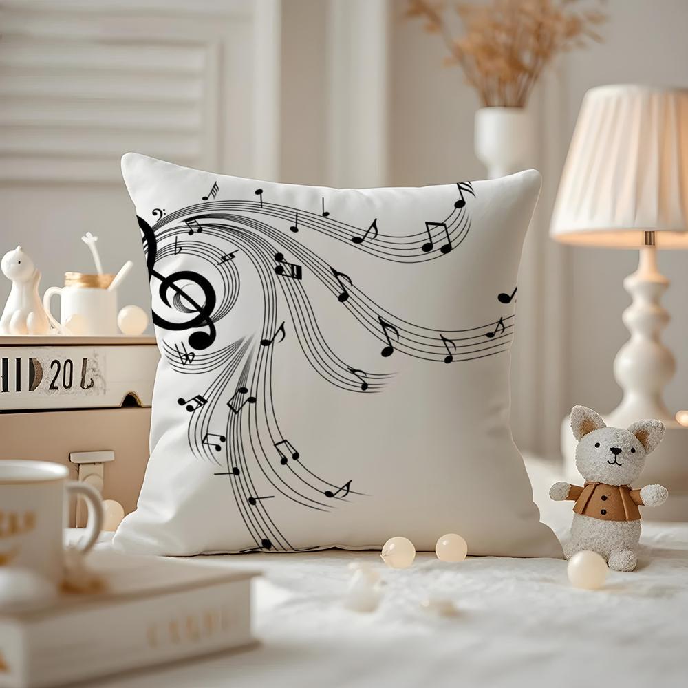 Sheet Music Printing Cushion Cover Antidustmite Pillowcase Invisible zipper silky short plush Sofa cushion cover