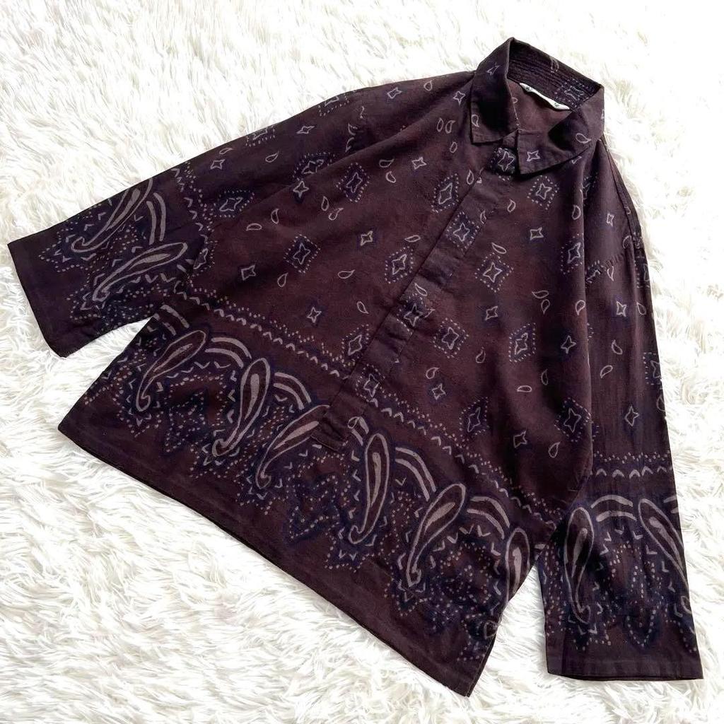 Used 45rpm paisley pattern shirt brown