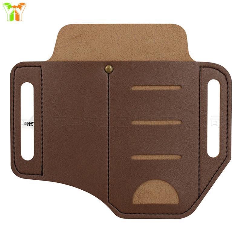 Multifunctional Outdoor Waist Bag with Flashlight & Knife Sheaths, Tool Clip, Leather Wilderness Storage Case.