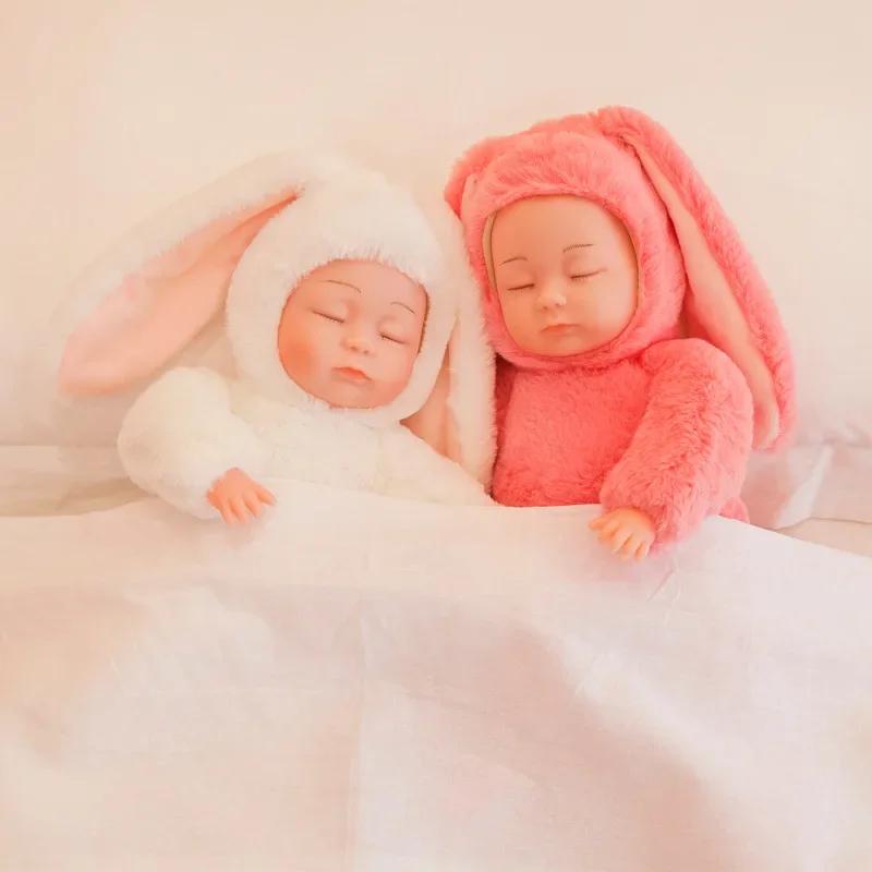 Lebensechte Reborn Baby Puppen Weicher Körper Realistische Neugeborenen Puppen Schlafendes Mädchen Puppen Stofftier Oster Kuscheltier Hase Kaninchen