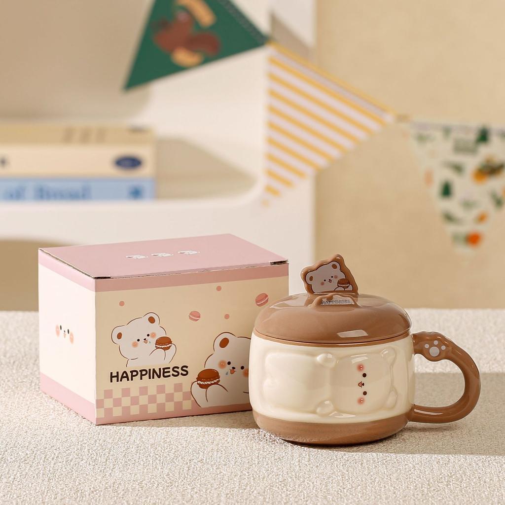 Ručně malovaný reliéfní roztomilý kreslený hrnek s mazlíčkem do kanceláře, vysoce hodnotný, roztomilý dívčí hrnek na vodu, dárek k narozeninám, suvenýr