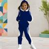 Girls Abstract Printed Hooded Long Sleeve Kangaroo Pocket Top Cuffed Pants Two Piece Set