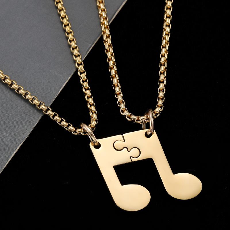 New Fashionable Beating Note Puzzle Couple Necklace Men and Women Couple Titanium Steel Necklace