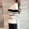 Round Neck Knitwear Women's Pullover Slim Gentle Wind Autumn Tops Black and White Striped Long-sleeved Bottoming Shirt