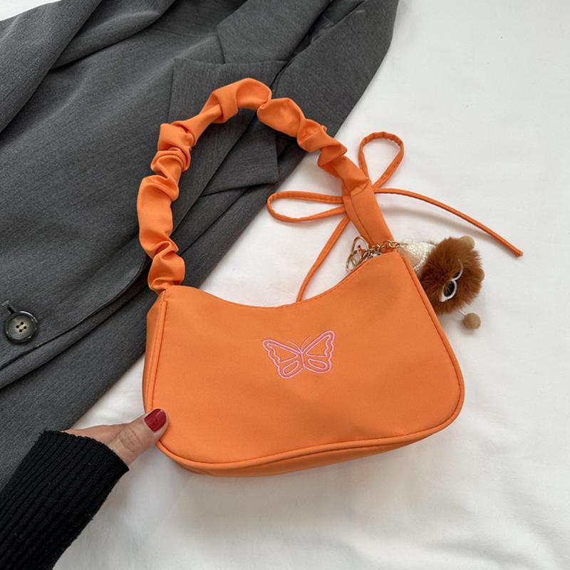 Sevimli Nakışlı Fiyonklu Kelebek Omuz Çantası Kadınlar Pileli El Çantası Yarım Ay Koltuk Altı Çantası Moda Oxford Naylon Fiyonklu Bez Çanta
