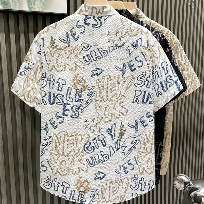 New Men's Summer Shirts Loose Trendy Versatile Cool Looking Shirts with Stylish Prints Casual Short Sleeved Shirts