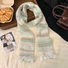 Lace Rainbow Striped Scarf Korean Style Winter Shawl Sweet Cashmere Knitted Scarf  Student