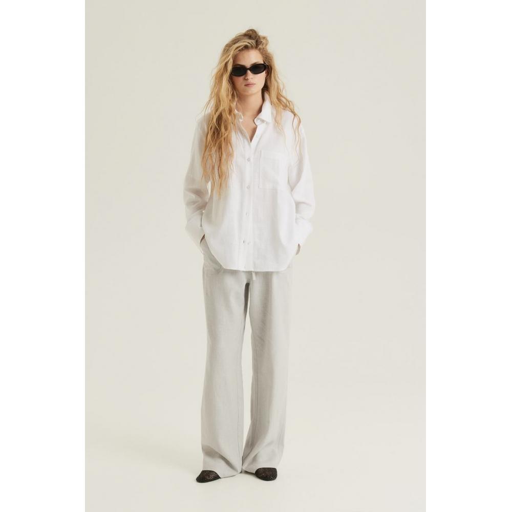 

Прямые брюки из льняной смеси HM Светло-серые