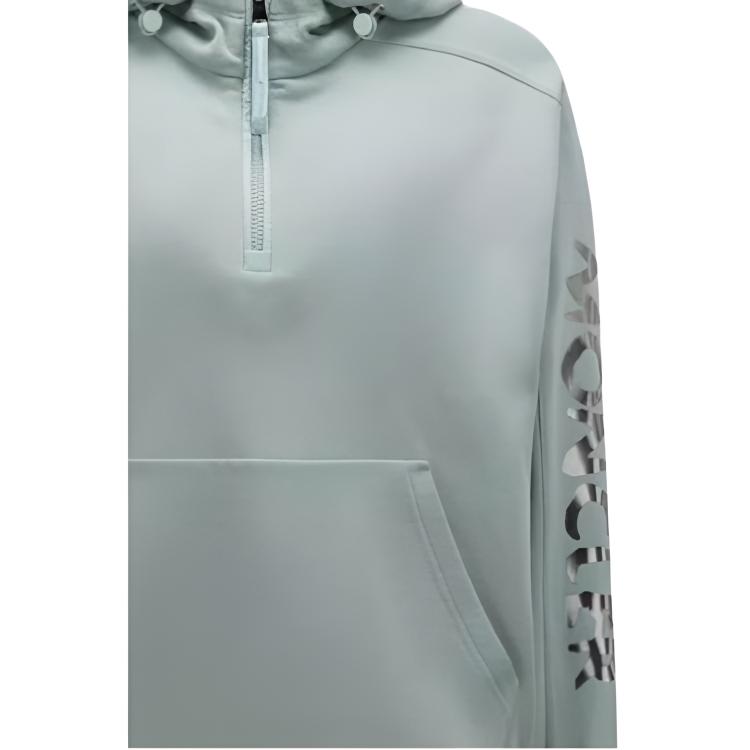 Moncler SS23 Solid Color Mirror Logo Print Half-Zip Hooded Long Sleeve Sweatshirt Women sweatshirt Light-Green I10938G00024899TR71U