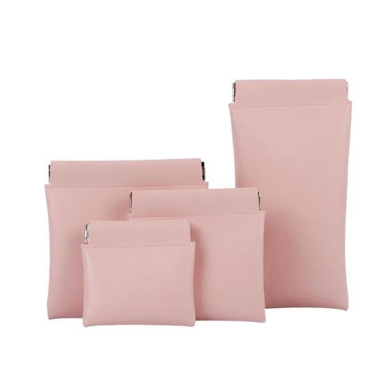 

4Pcs/Set Snap Closure Pouch Waterproof Faux Leather Travel Organizer Bag Portable Self Closing Makeup Pouch for Cosmetics Lipstick Jewelry Cables