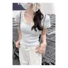 Design sense contrasting color striped U-neck front shoulder short-sleeved T-shirt women's summer new Korean version slim and thin versatile short top