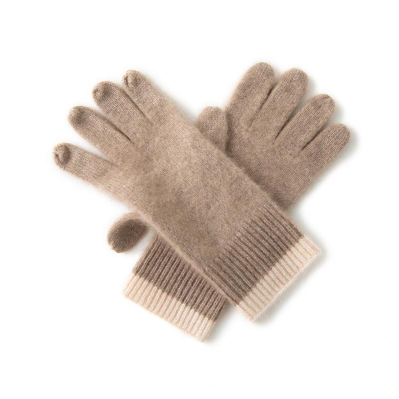 Cashmere Autumn and Winter New Unisex Warm Extended and Color Blocked Edge Cycling Outdoor Knitted Gloves