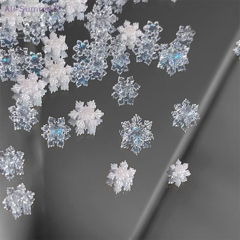 {MX} 50Pcs Christmas Glitter Resin Ice Snow Nail Charms Sparkling White Clear Snowflake Nail Art Decoration Manicure Accessories