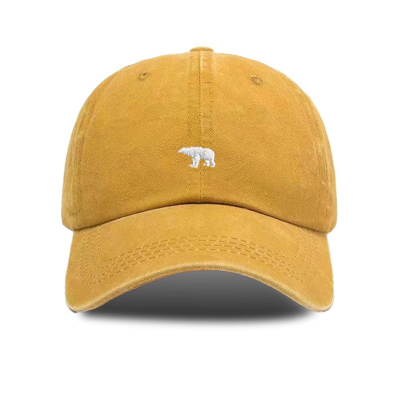 Summer Baseball Cap - Vintage Washed Polar Bear Print Korean Style Sun Hat for Students, Breathable Adjustable Trendy Snapback