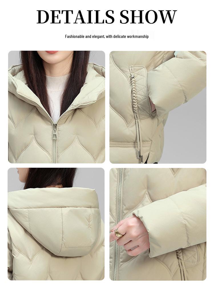 Women's 2024 Petite Hooded Short Down Jacket - Authentic 90% White Duck Down, Mid-Aged Winter Outerwear.