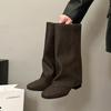 Brown retro thick heel high trouser boots knight boots early autumn new boots French women's boots western cowboy boots