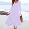 Women's Casual Fashion Round Neck Long Sleeve Solid Color Irregular Hem Midi Dress