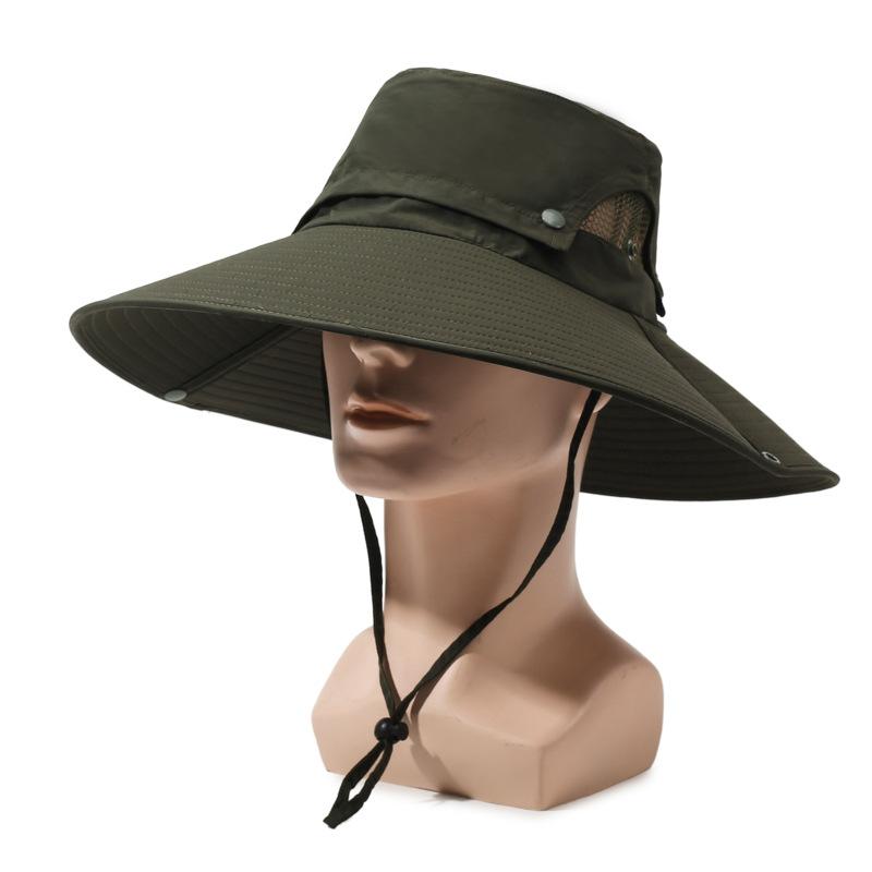 Men's Big Brim Sun Hat Top Detachable Fisherman's Hat Sunscreen Hat Solid Color Outdoor Mountaineering Fishing Hat
