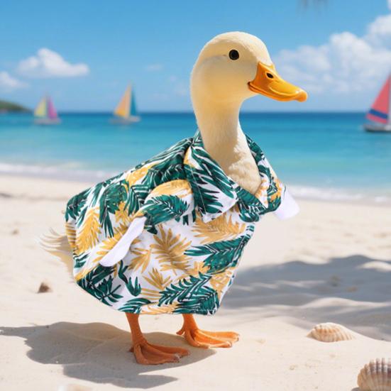 Hawaii Duck Outfit Lapel Pet Duck Clothing Tropical Leaf Print Costume for Pet Ducks And Geese Parties Beach Seaside Outings Dress-up