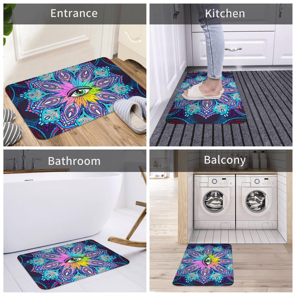Stilvolle Augen-Mandala-Kunst-Fußmatte, maschinenwaschbar, perfekt für Badezimmer, Schlafzimmer, Wohnzimmer und Eingänge