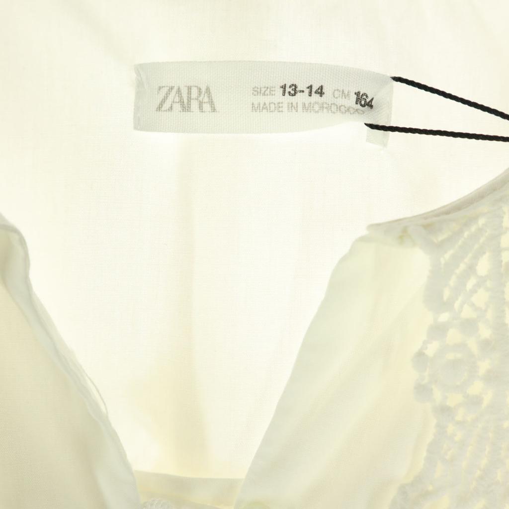 unused ZARA Short sleeve Embroidered collar Knee-length dress 13-14 white Women Used