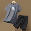 Men's Summer Ice Silk Sports Suit - Casual Two-piece Short Sleeve T-shirt & Shorts Set for All Ages.